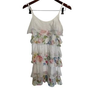 Angela Mara Made in Italy Floral Tiered Ruffle Dress Size S